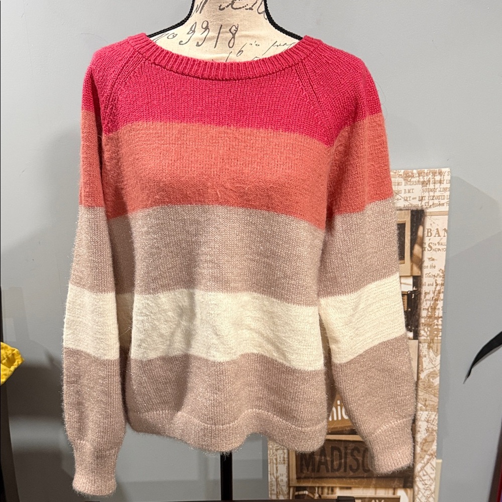 LOFT Women's Colorblock Sweater - Pink, Cream, Tan